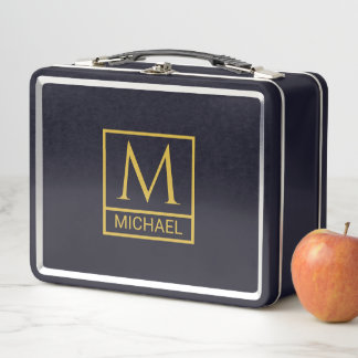 Personalised Classic Black with Initials & Name Metal Lunch Box