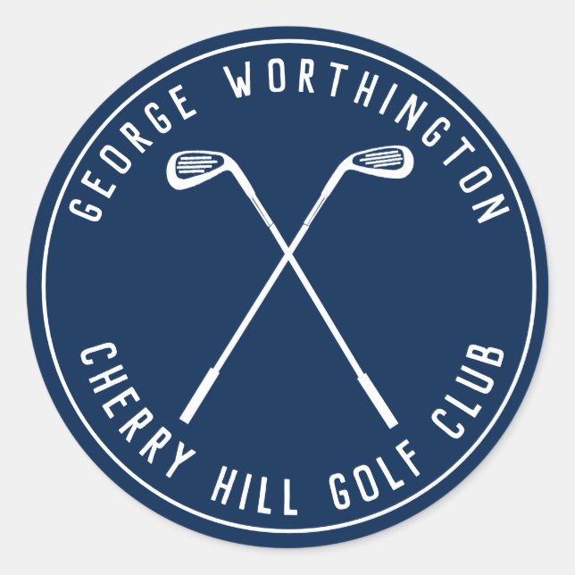 Personalised classic custom golf club navy classic round sticker (Front)