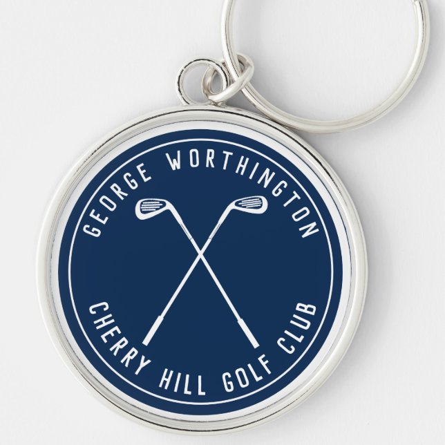 Personalised classic custom golf club navy key ring (Front)