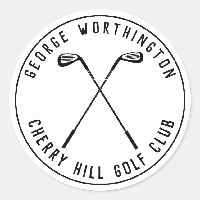 Personalised classic custom golf club white black round sticker (Front)