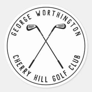 Personalised classic custom golf club white black round sticker
