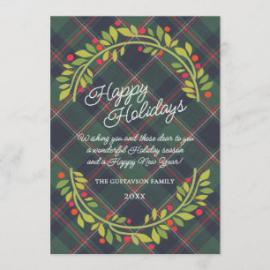 Personalised Classic Dark Blue Red Green Plaid Holiday Card