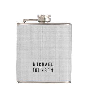 Personalised Classic Faux Linen Silver Grey Hip Flask