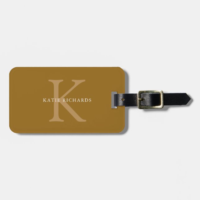Personalised Classic Gold Monogram Luggage Tag (Front Horizontal)
