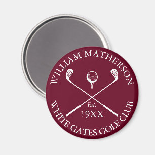 Personalised Classic Golf Club Name Burgundy Red Magnet