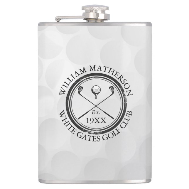 Personalised Classic Golf Club Name Hip Flask (Front)