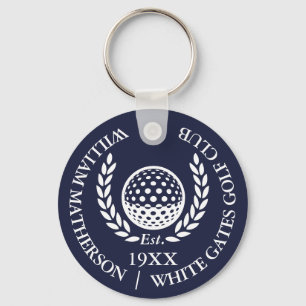 Personalised Classic Golf Club Name Navy Blue Key Ring