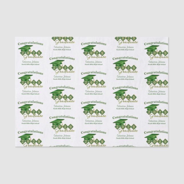 Personalised Classic Graduation Green & Gold Tissue Paper (Front)