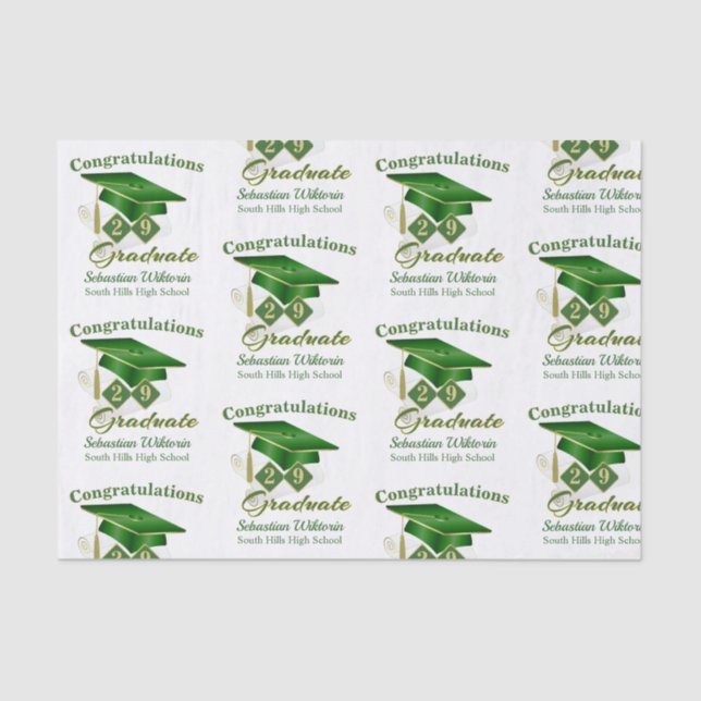 Personalised Classic Green Gold Graduation Tissue Paper (Front)