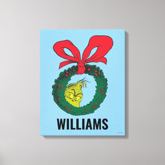 Personalised Classic Grinch | Christmas Wreath Canvas Print (Front)