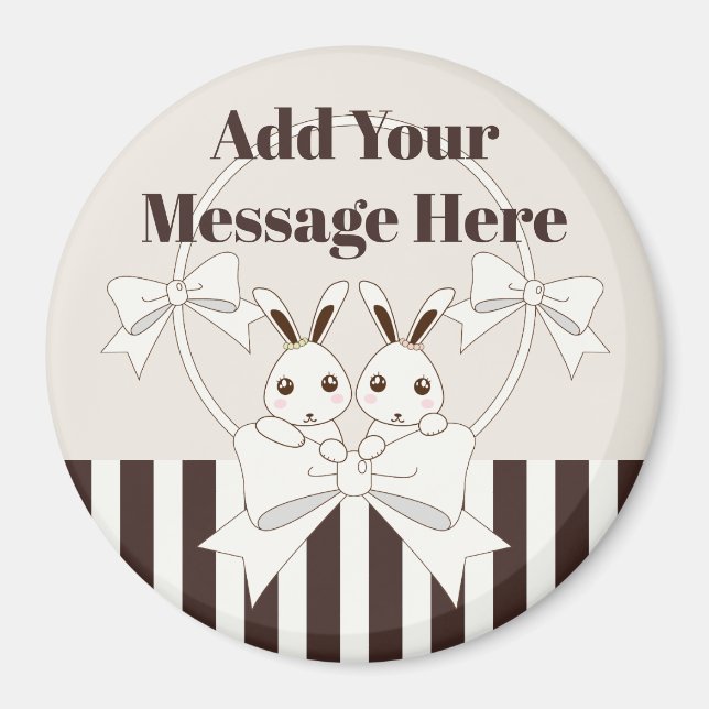 Personalised Classic Modern Cute Twin Bunny Kids Magnet (Front)