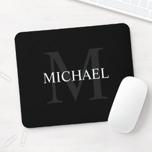 Personalised Classic Monogram and Name Black Mouse Mat