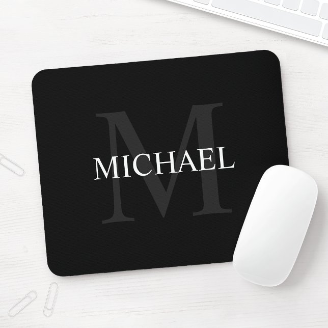 Personalised Classic Monogram and Name Black Mouse Mat (Creator Uploaded)
