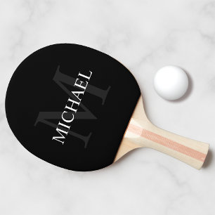 Personalised Classic Monogram and Name Black Ping Pong Paddle