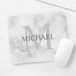 Personalised Classic Monogram and Name Marble Look Mouse Mat