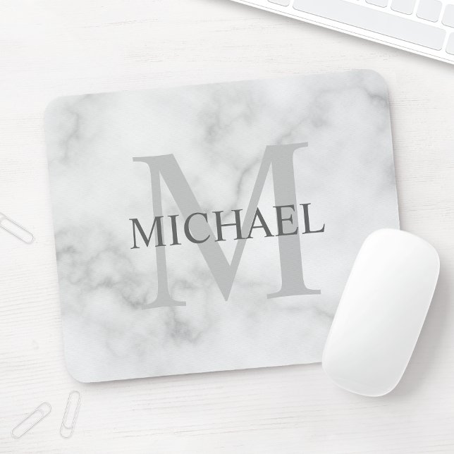 Personalised Classic Monogram and Name Marble Look Mouse Mat (Creator Uploaded)