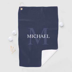 Personalised Classic Monogram and Name Navy Blue Golf Towel
