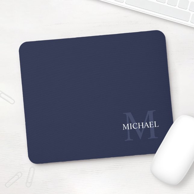 Personalised Classic Monogram and Name Navy Blue Mouse Mat (Creator Uploaded)