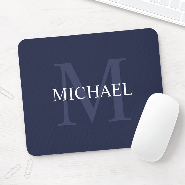 Personalised Classic Monogram and Name Navy Blue Mouse Mat (Creator Uploaded)