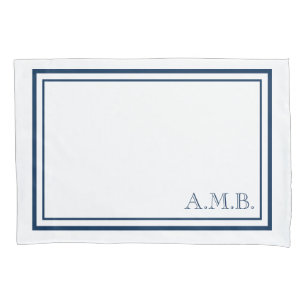 Personalised Classic Navy Blue Monogram Standard Pillowcase