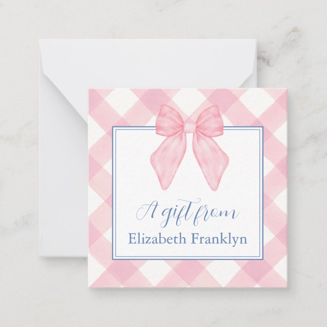Personalised Classic Pink Gingham Girls Gift Card (Front)