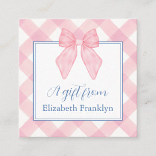 Personalised Classic Pink Gingham Girls Gift Enclosure Card