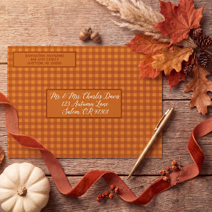 Personalised Classic Pumpkin Fall Gingham Plaid Envelope