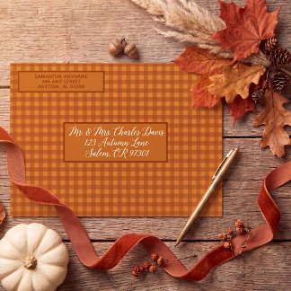 Personalised Classic Pumpkin Fall Gingham Plaid Envelope