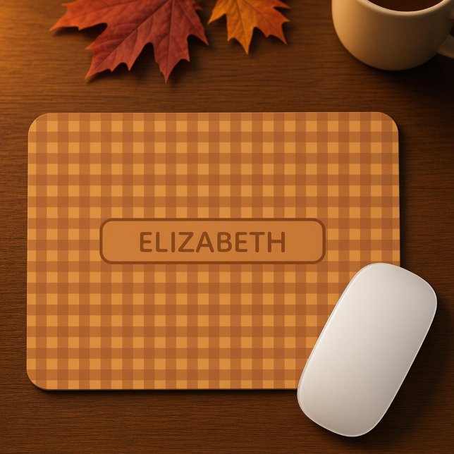 Personalised Classic Pumpkin Fall Gingham Plaid Mouse Mat (Creator Uploaded)
