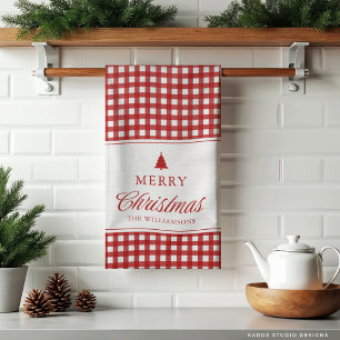 Personalised Classic Red Gingham Christmas Tea Towel