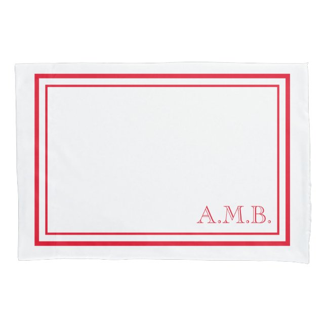 Personalised Classic Red Monogram Standard Pillowcase (Front)