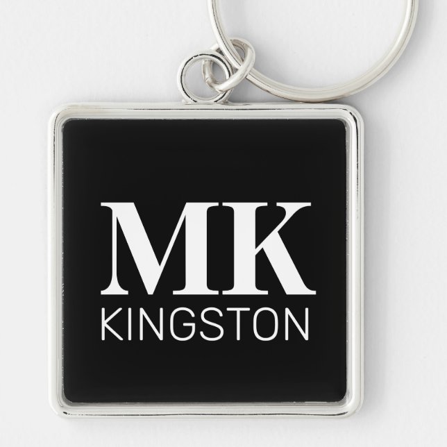 Personalised Classic Serif DM Black Key Ring (Front)