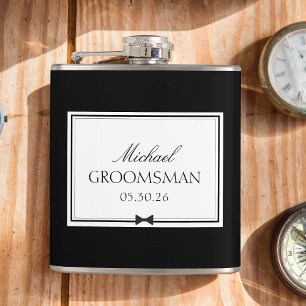 Personalised Classic Simple Bowtie Groomsman Hip Flask