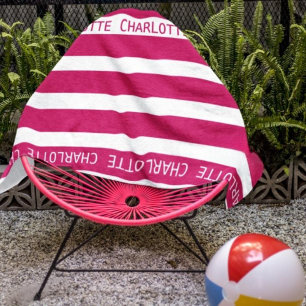 Personalised Classic Striped Beach Towel   Pink