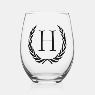 Personalised Classic Vintage Chic Monogram Stemless Wine Glass