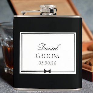 Personalised Classic Wedding Simple Bowtie Groom Hip Flask