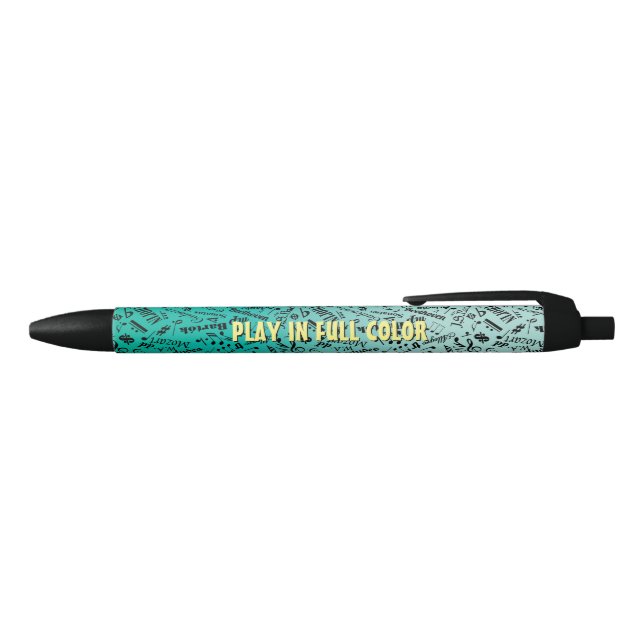 Personalised Classical Music Composers Teal Black Ink Pen (Top)