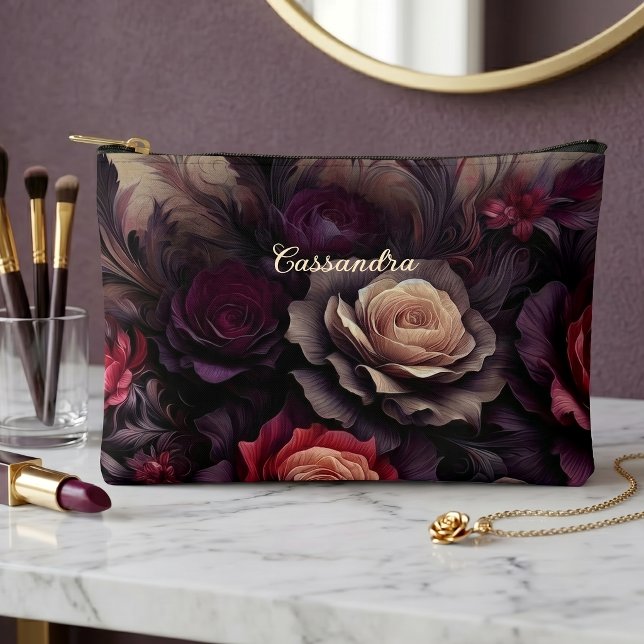 Personalised Classy Gothic Rose Cosmetic Makeup Accessory Pouch (Creator Uploaded)
