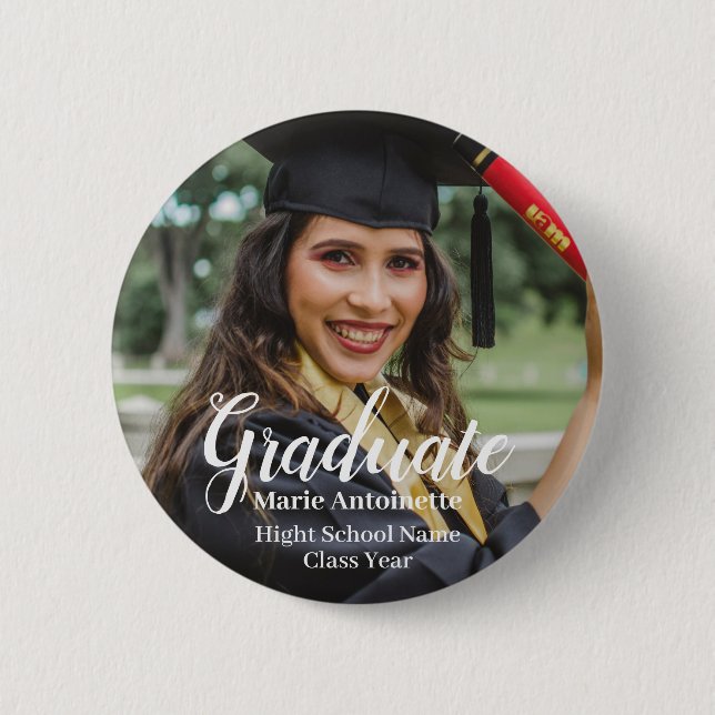 Personalised Classy Graduation Photo 6 Cm Round Badge (Front)