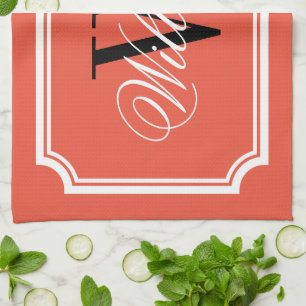 Personalised classy monogram orange kitchen towel
