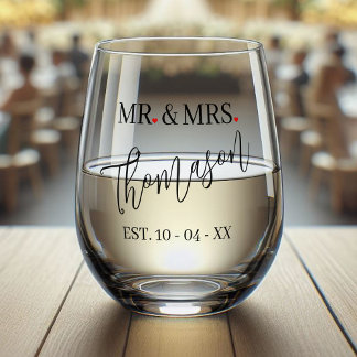 Personalised Classy Mr And Mrs Name Red Heart Stemless Wine Glass