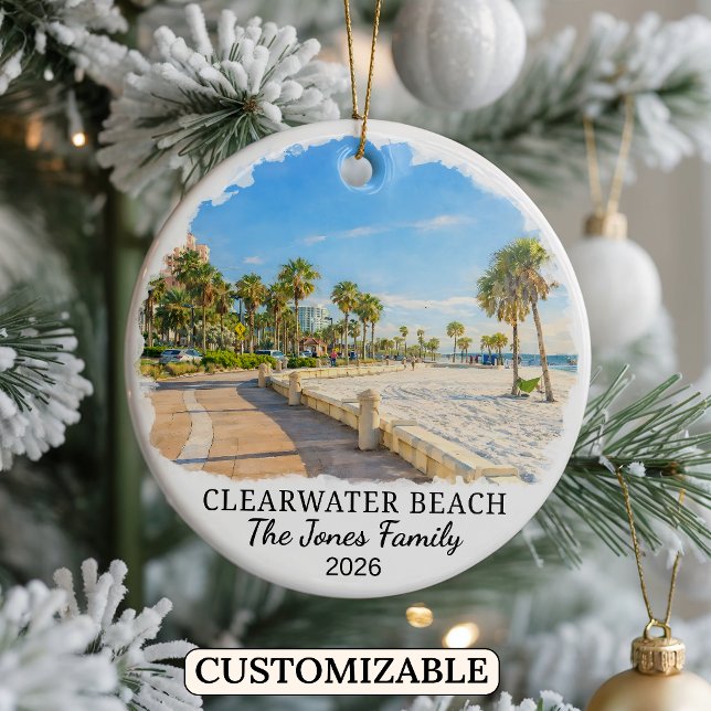 Personalised Clearwater Beach Ornament, Florida Ceramic Tree Decoration (Creator Uploaded)