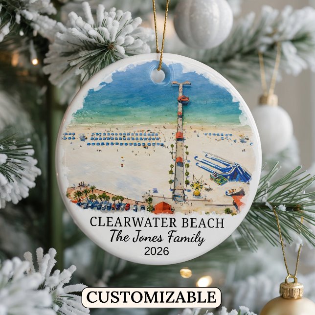 Personalised Clearwater Beach Ornament, Florida Ceramic Tree Decoration (Creator Uploaded)
