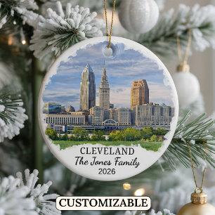 Personalised Cleveland Ornament, Custom Ohio Ceramic Tree Decoration