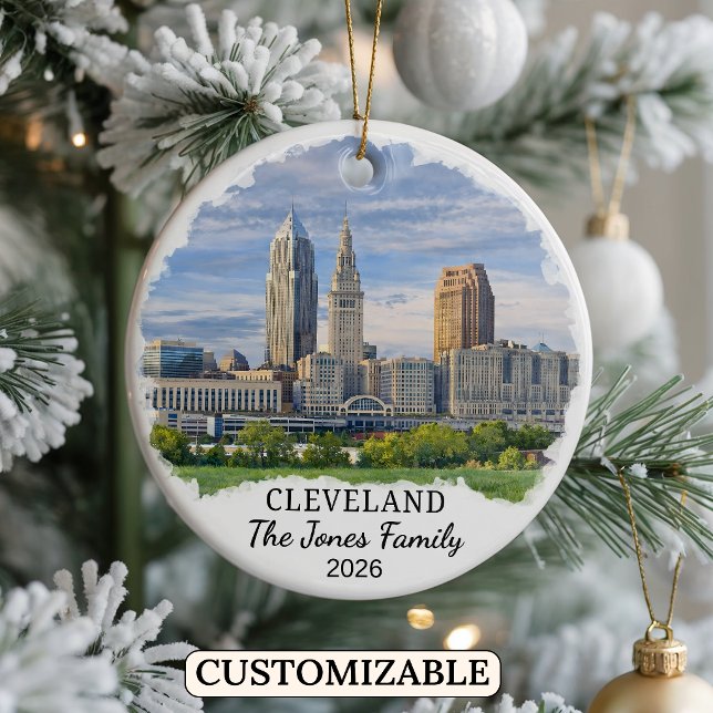 Personalised Cleveland Ornament, Custom Ohio Ceramic Tree Decoration (Creator Uploaded)