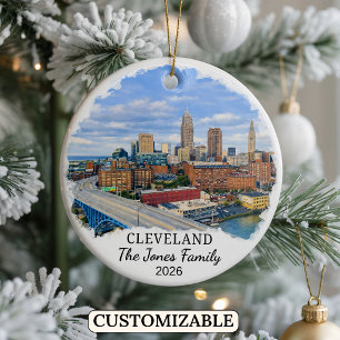 Personalised Cleveland Ornament, Custom Ohio Ceramic Tree Decoration