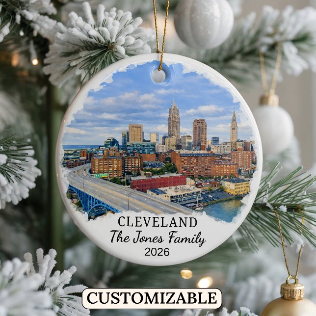 Personalised Cleveland Ornament, Custom Ohio Ceramic Tree Decoration (Creator Uploaded)