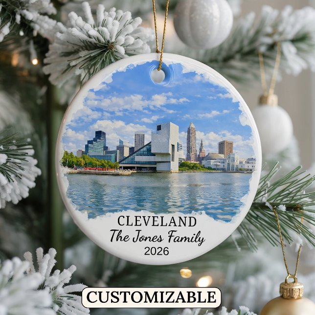 Personalised Cleveland Ornament, Custom Ohio Ceramic Tree Decoration (Creator Uploaded)