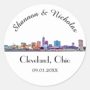 Personalised Cleveland Skyline Wedding  Classic Round Sticker