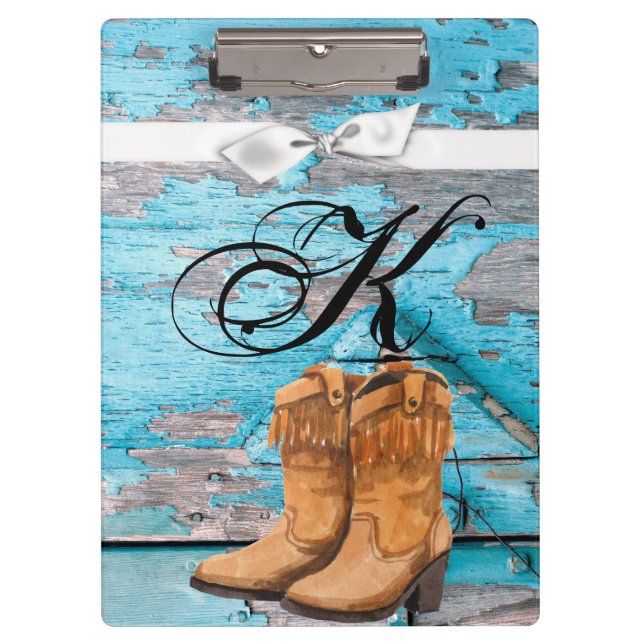 Personalised Clip Board Blue Wood Barn Door Boots (Front)